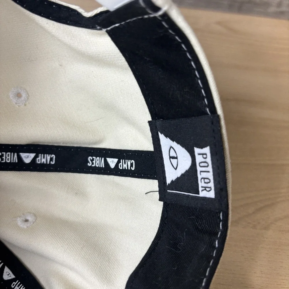 Poler Hat Cap Snap Back White Camp Vibes Embroidered Canvas Mens Faded Stains